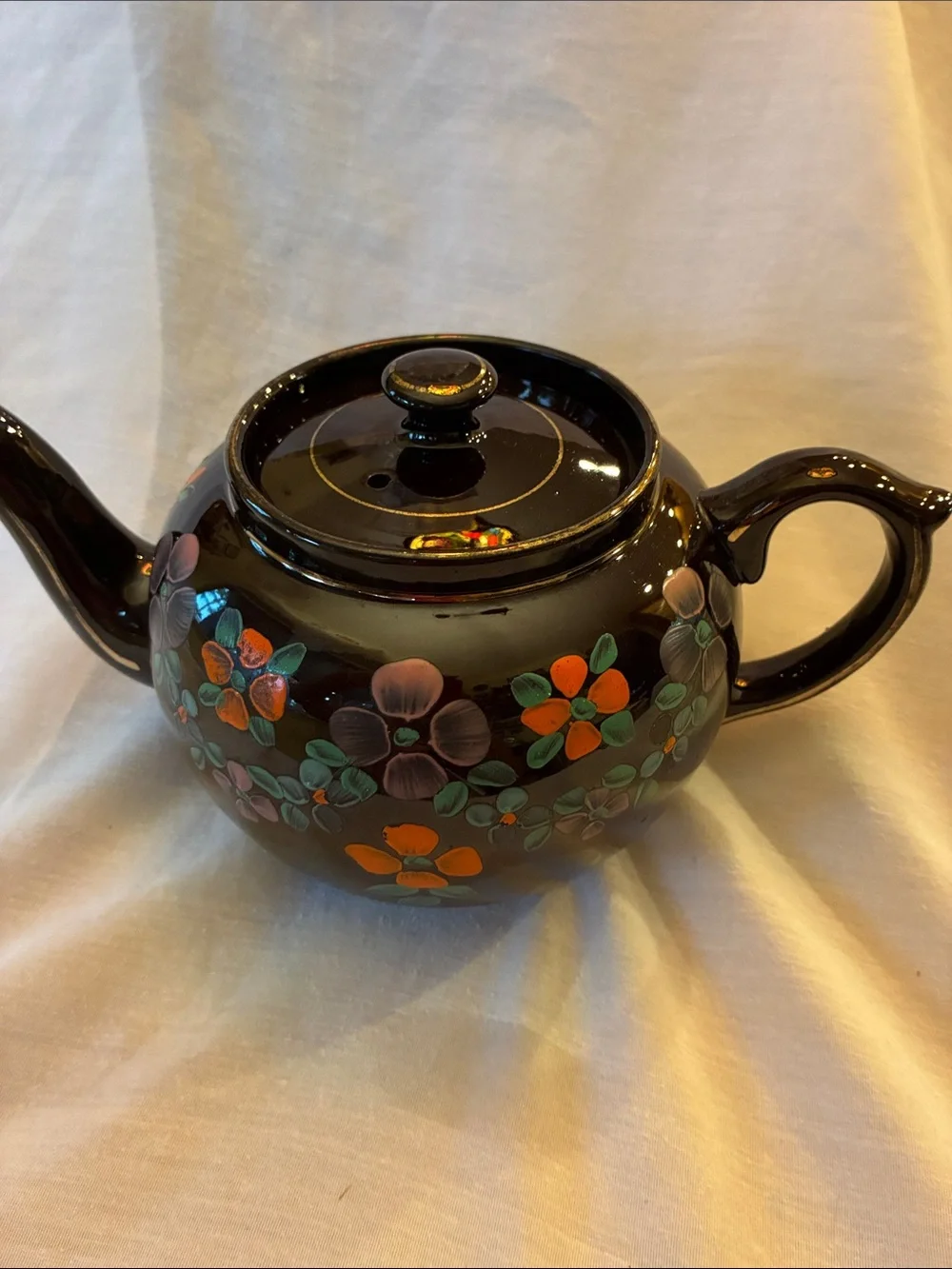 Vintage Hand-Painted Floral Ceramic Teapot